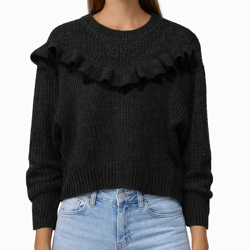 Hilary MacMillan Black Ruffle Sweater Size S